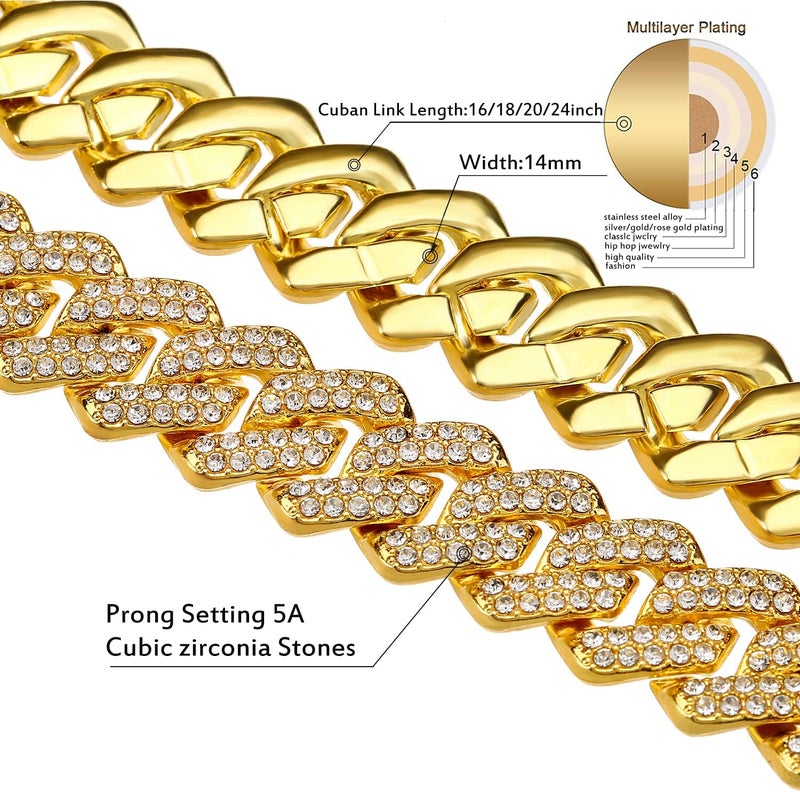 JUNVirtuous Cuban Link Chain Mens Iced Out Miami Cuban Necklace Silver/Gold Bling Diamond Hip Hop Jewelry for Women - Image 3
